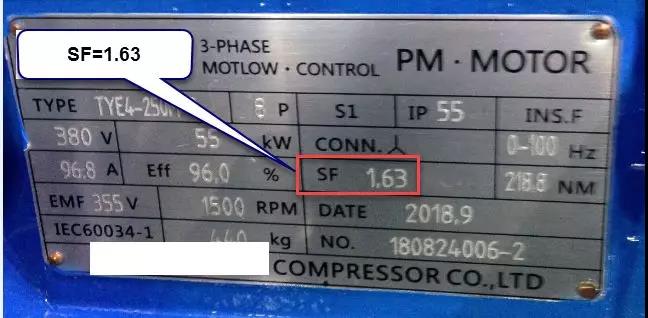 行業(yè)類(lèi)其他品牌空壓機(jī)采用的電機(jī)服務(wù)系數(shù)：1.63